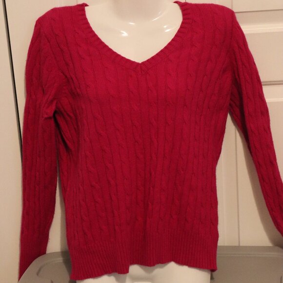 JCPenny Size Petite Extra Large Cable Knit V Neck Fuchsia Sweater - Picture 1 of 11